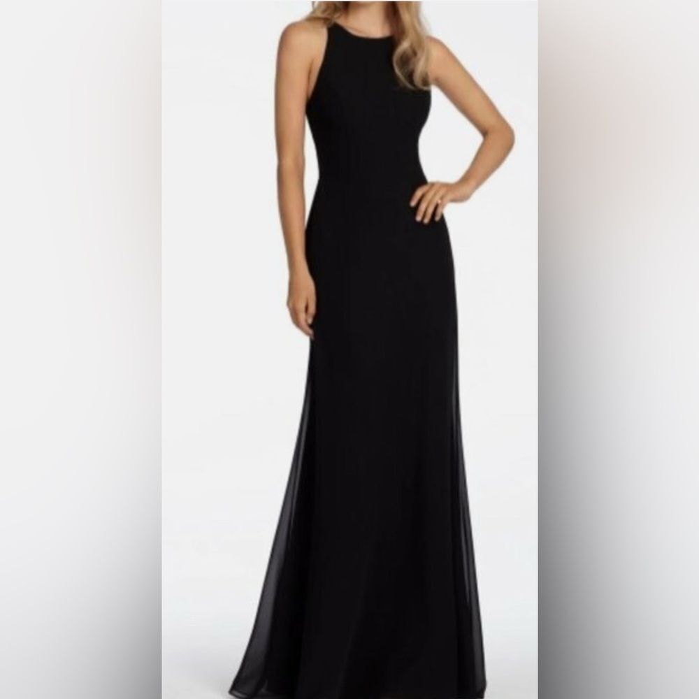 Hayley Paige Occasions Bridesmaid Dress - 5714 Open Back Black Sheer Gown Size 4
